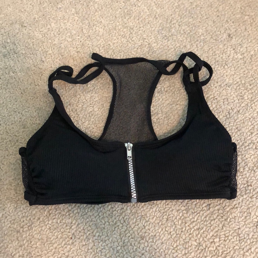 Zip up black bikini top (never worn) size small